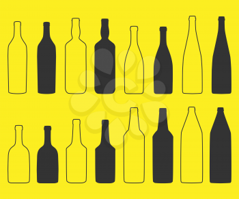 Bottle Line Icon Design. Vector bottles silhouette illustration.