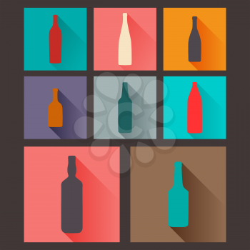 Bottle Flat Icon Design. Vector bottles silhouette illustration. 