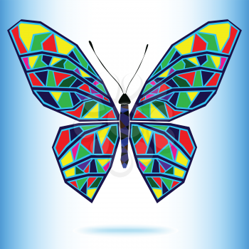 Abstract image of colored butterfly in stained glass style.