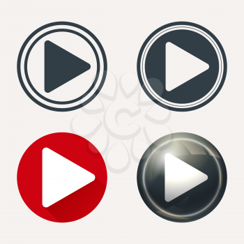 Play Button Icon Set in different style. Design Element. Vector illustration.