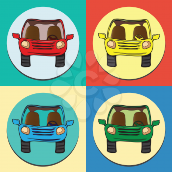 Vector set of colored cars. Front view, isolated.