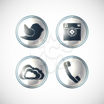 Abstract design of photo camera, messenger bird, telephone and cloud symbols. 