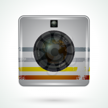 Retro photo camera. Abstarct image metallic photo camera. Vector illustration.