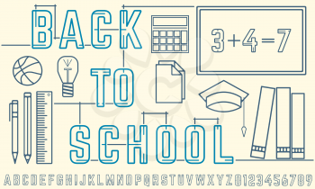 Back To School. Alphabet and Numbers Line Lettering. Education Supplies. 
