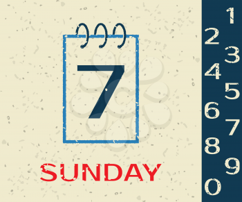 Calendar icon Sunday on Grunge background. Vector illustration.