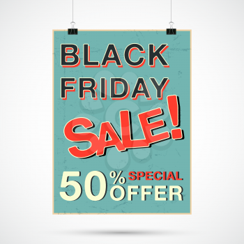 Black Friday sale poster template. Text on grunge paper. Vector illustration.