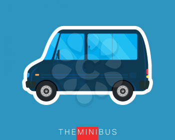 Blue passenger mini van. Colored minibus. Commercial vehicle. Vector illustration