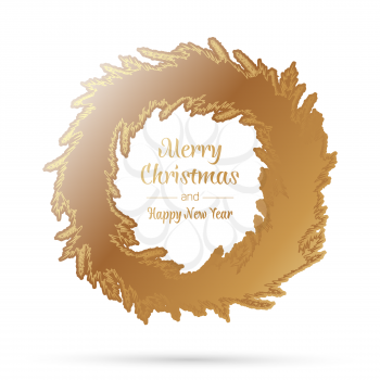 Gold christmas wreath template. Happy new year. Winter symbol. Decorative element for brochure, flyer, greeting card. Vector simple design illustration