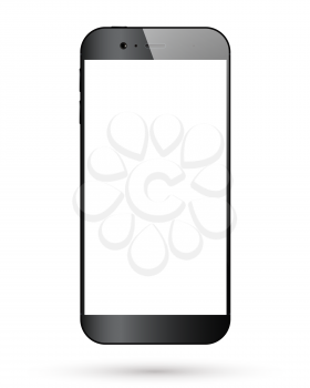 Black smartphone isolated on white background. Mobile phone with blank screen. Vector illustration.