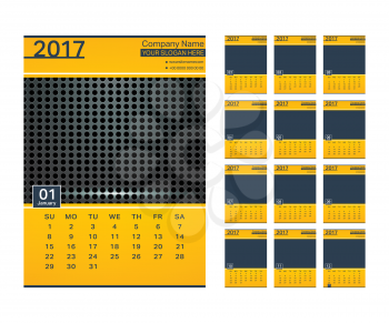 2017 year calendar. Template calendar with place for photo, logo, text. Week start sunday. Vector illustration.