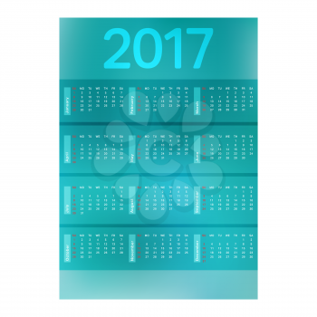 2017 year calendar. Week start sunday. Vector illustration