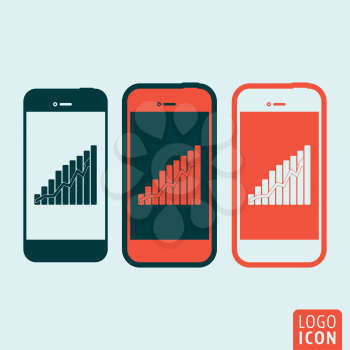 Smartphones icon. Smartphones symbol. Smartphones with graphic on screen icon isolated, minimal design. Vector illustration