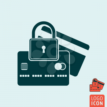 Padlock with credit card icon. Padlock with credit card symbol. Secure payment icon isolated. Vector illustration