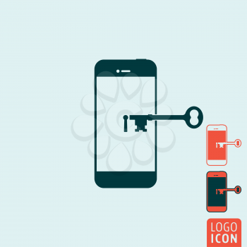 Smartphone with key icon. Smartphone security symbol. Vector illustration