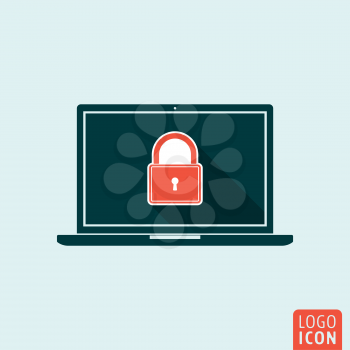 Laptop with padlock icon. Laptop security symbol. Vector illustration