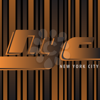 New York city vintage poster, t-shirt print. Black and gold stripes background. Vector illustration.