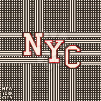 New York city vintage poster, t-shirt print. Cubes and stripes abstract background. Vector illustration.