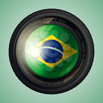 Flag of Brazil in a camera lens. Federative Republic of Brazil flag. Vector illustration.