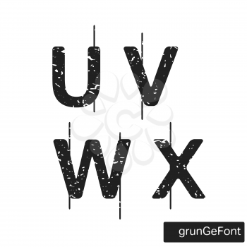 Alphabet grunge font template. Set of letters U, V, W, X logo or icon. Vector illustration.