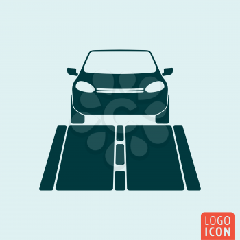 Car icon isolated. Car on the road, front view. Vector illustration