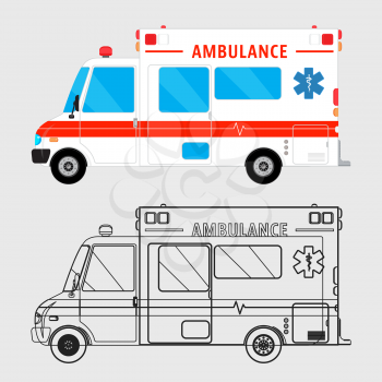 Ambulance car isolated. Medical help bus. Special service vehicle. Vector illustration