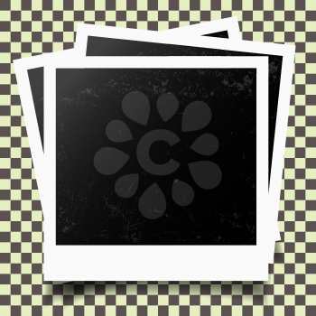 Retro photo frames on checkered background. Vector illustration.