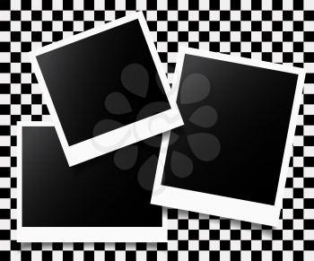 Set of retro photo frames on checkered background. Vector illustration.