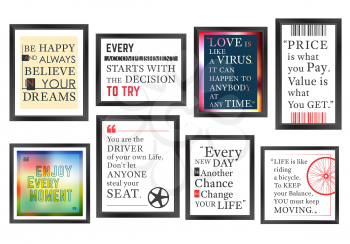 Set of framed quote. Motivational, inspirational quotes. Vector illustration
