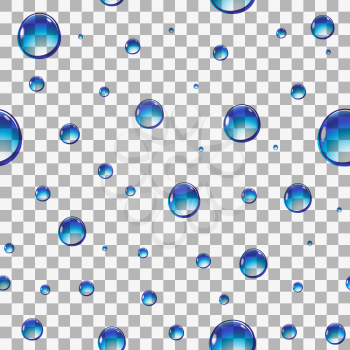 Water drops on transparent background. Seamless pattern. Vector illustration.