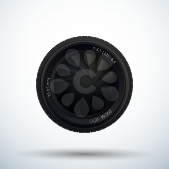 Camera photo lens with shutter. Diaphragm of a camera lens aperture. Vector illustration.