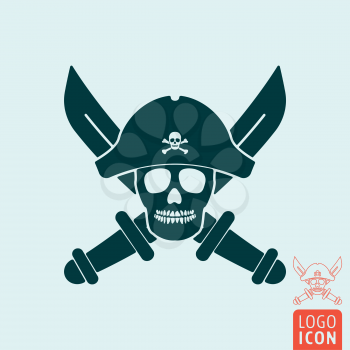 Pirate skull icon. Dead pirate with hat and crossed sabers. Vector illustration.