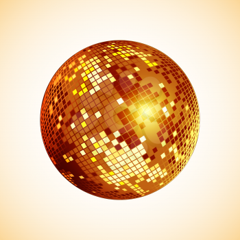 Disco ball icon. Golden disco mirror ball isolated. Design element for party flyer, poster or brochures. Vector illustration.