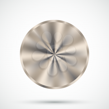 Steel round button. Blank metallic button template. Vector illustration.