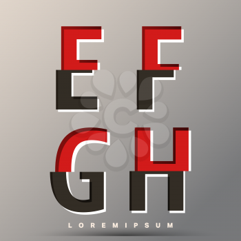 Alphabet font template. Set of letters E, F, G, H logo or icon glitch design. Vector illustration.