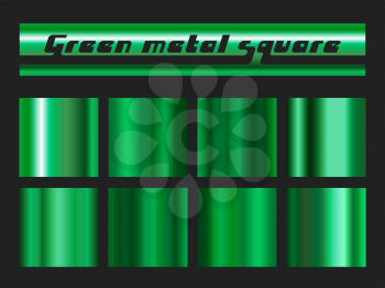 Green gradient square set. Metallic texture background. Vector illustration.