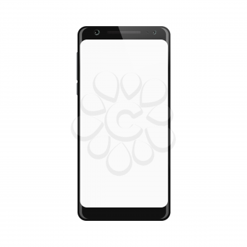 Black smartphone. Smart phone isolated on white background. Mobile phone with blank screen. Vector illustration.
