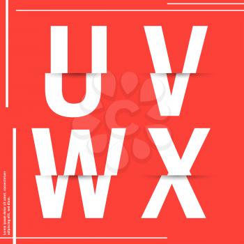 Alphabet font template. Set of letters U, V, W, X logo or icon cutting paper design. Vector illustration.