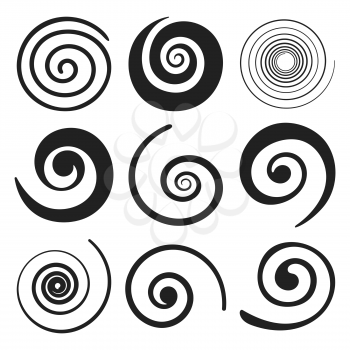 Set of spiral swirl elements. Vector illustration.