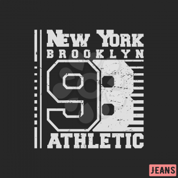 T-shirt print design. 98 New York Brooklyn vintage stamp. Printing and badge, applique, label, t shirts, jeans, casual and urban wear. Vector illustration.