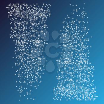 Water bubbles on blue background - fizzing air bubble stream template. Vector illustration.