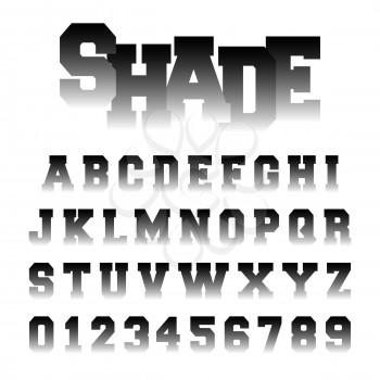Alphabet font shade design. Set of letters and numbers with black and white gradient. Vector illustration.