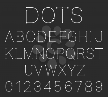 Dots alphabet font template. Set of letters and numbers. Vector illustration.