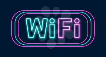 Wifi icon with lighting effect. Wi-Fi neon sign. Vector illustration.
