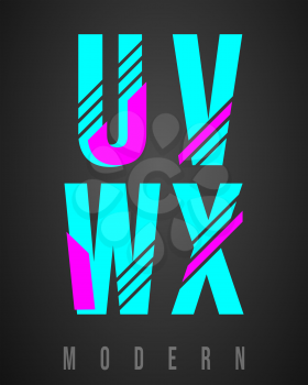 Letter font modern design. Set of letters U, V, W, X logo or icon. Vector illustration.