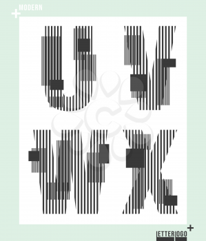 Letter font template modern design. Set of letters U, V, W, X logo or icon. Vector illustration.