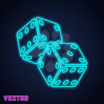 Game dice icon. Two game dices neon line design. Vector illustration.