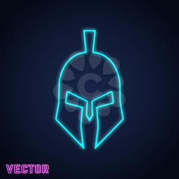 Spartan helmet sign neon light design. Vector illustration.