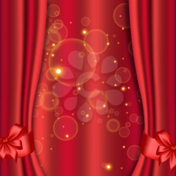 Red curtains background. Theater, circus show or cinema backdrop. Vector illustration.