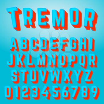 Alphabet font template. Set of letters and numbers tremor design. Vector illustration.