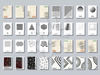 Set of trendy various geometric cover brochure, flyer template. Vector illustration.
